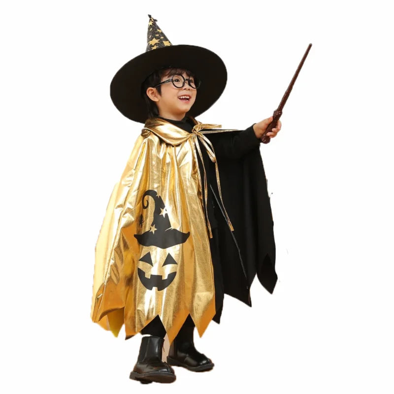 Kids Halloween Unisex Witch Cosplay Cloak + Witch Hat