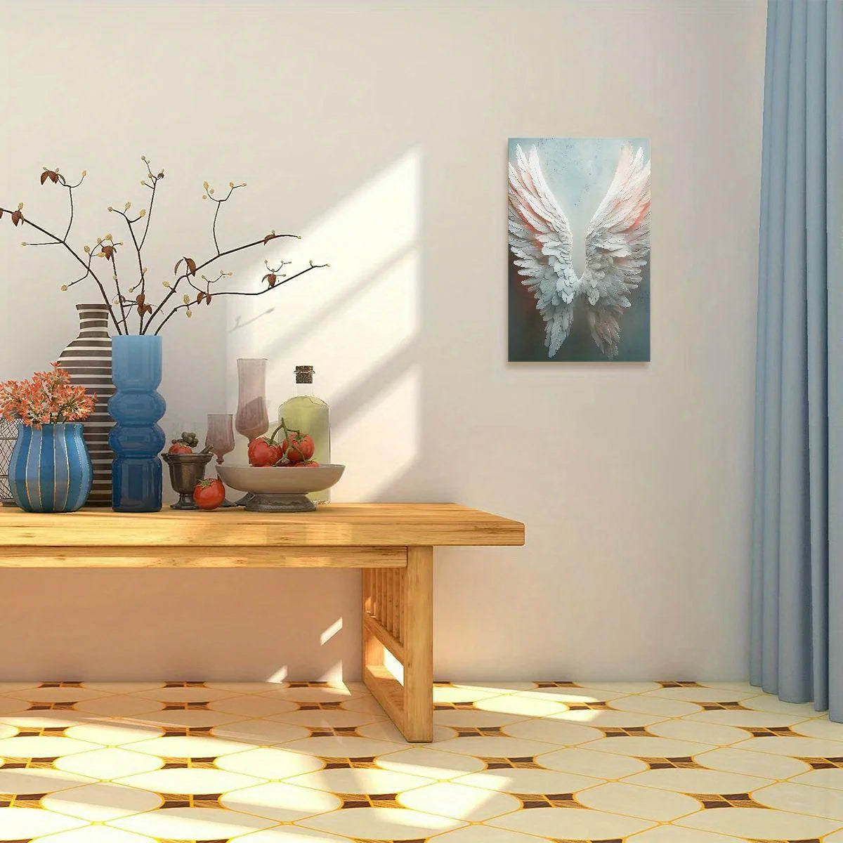Canvas painting with wooden frame wall art