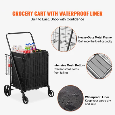 Folding Shopping Cart with Removable Waterproof Liner