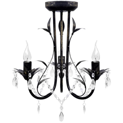 Art Nouveau Style Black Chandelier Crystal Beads 3xE14 Bulbs