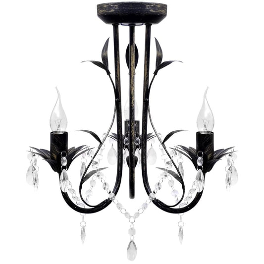 Art Nouveau Style Black Chandelier Crystal Beads 3xE14 Bulbs