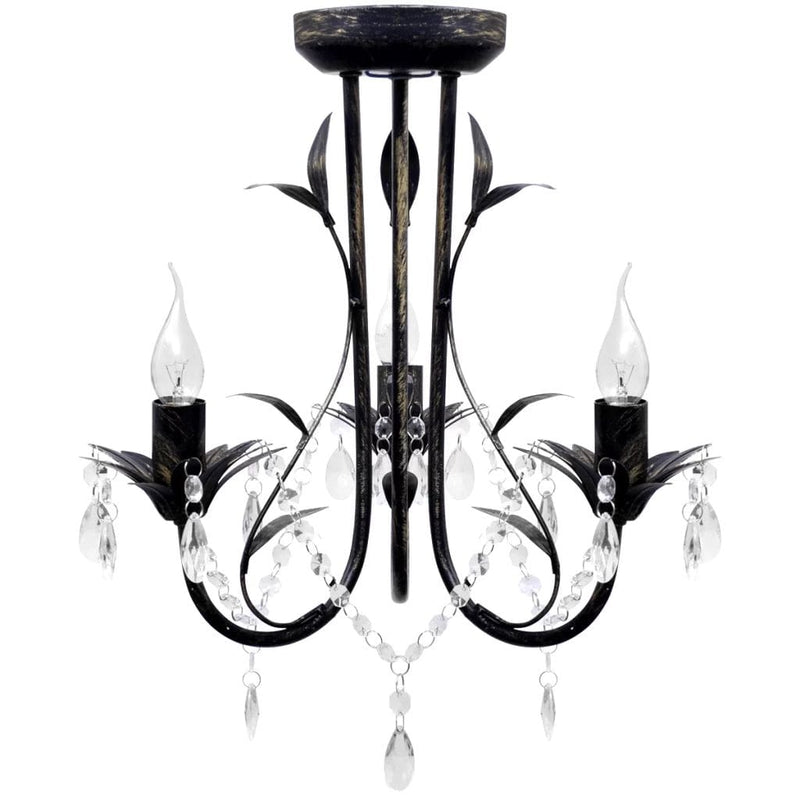 Art Nouveau Style Black Chandelier Crystal Beads 3xE14 Bulbs