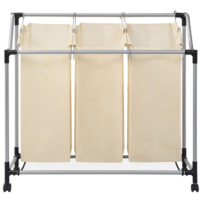 Laundry Sorter with 3 Bags Cream Steel