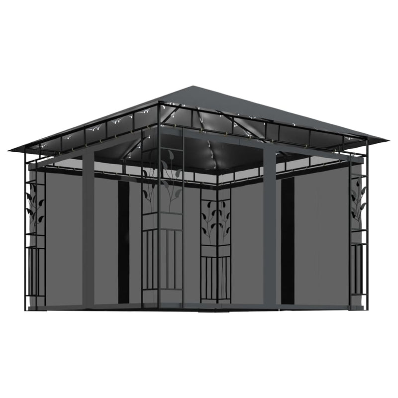 Gazebo with Mosquito Net and String Lights 3x3x2,73 m Anthracite 180 g/mè™ (47972+315536)