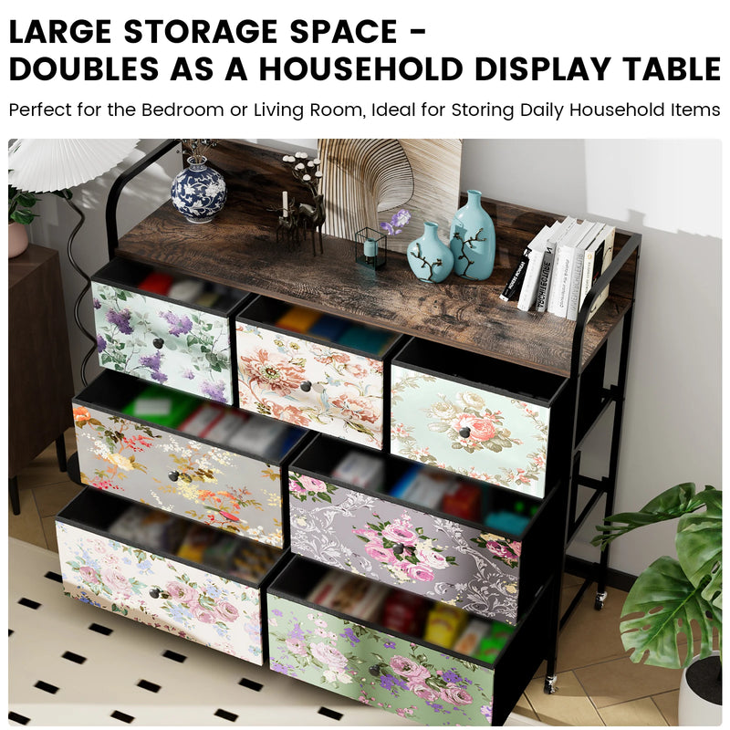 Flower Printed Fabric Dresser Cabinet with Wood Top