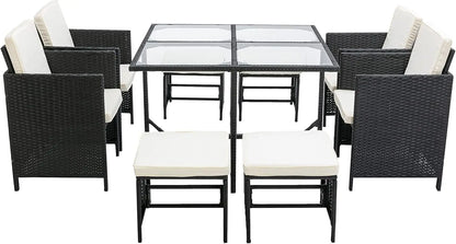 9 pieces rattan outdoor chairs & table set