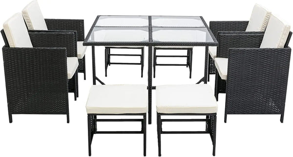 9 Pieces Rattan Outdoor Chairs & Table Set