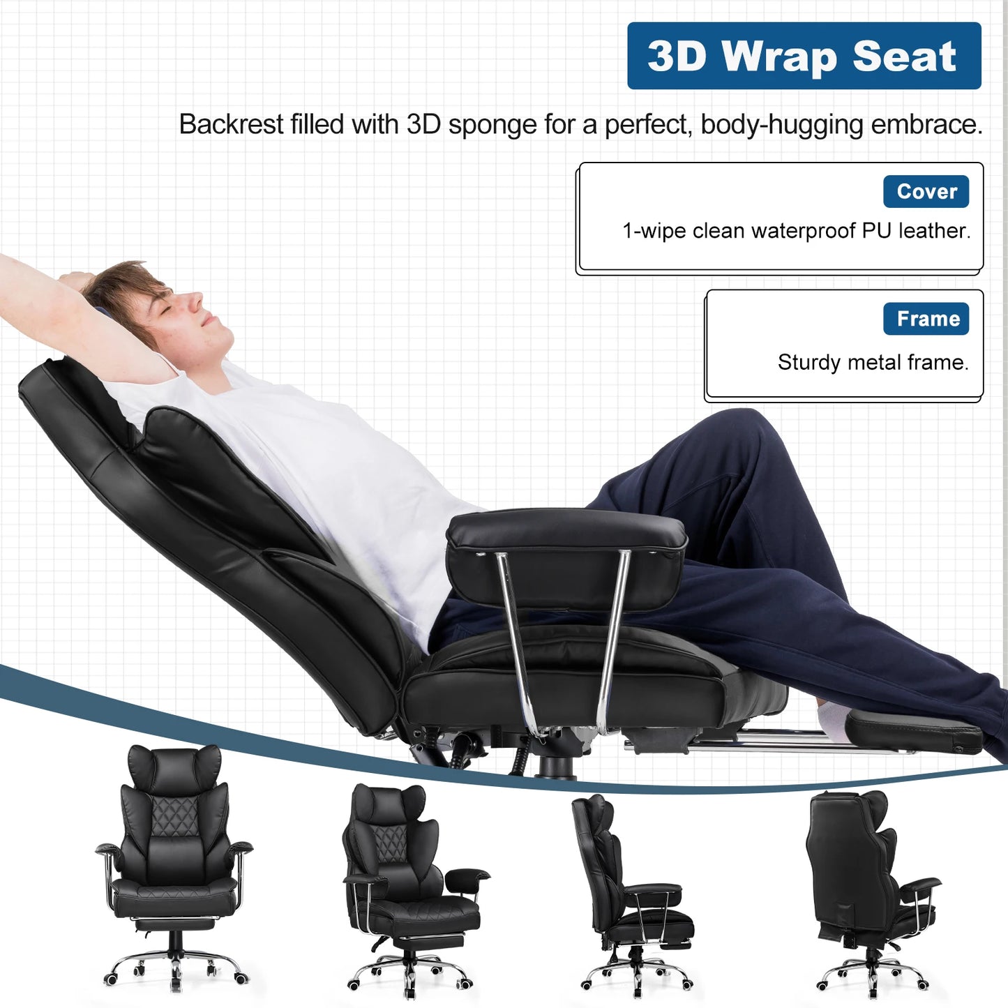 Ergonomic computer chair with high back lumbar support