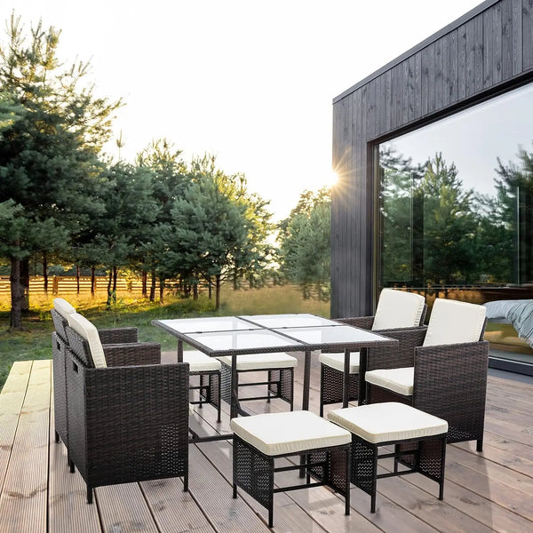 9 Pieces Rattan Outdoor Chairs & Table Set