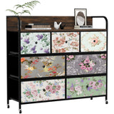 Flower Printed Fabric Dresser Cabinet with Wood Top