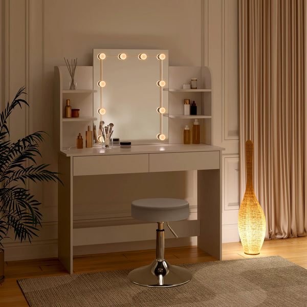 Adjustable LED Lighting Dressing Table with Stool Set