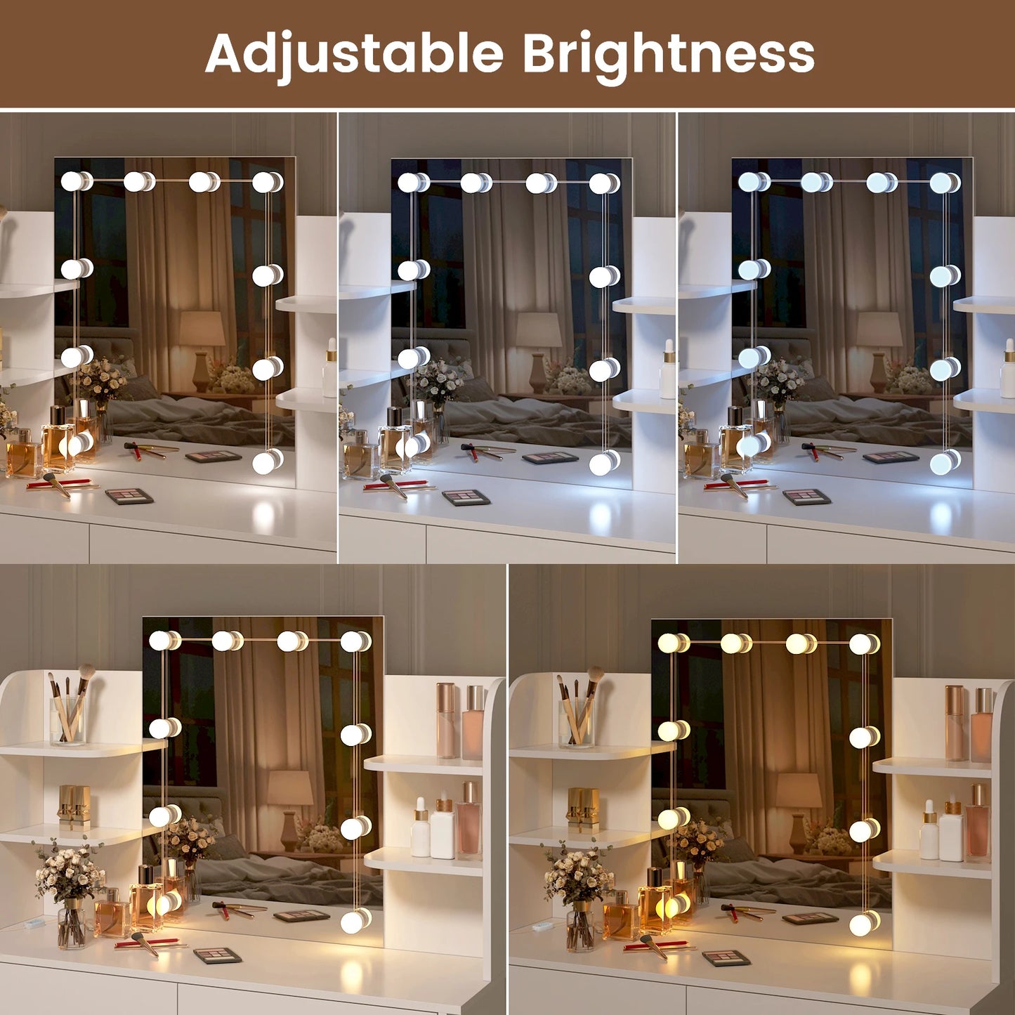 Adjustable led lighting dressing table with stool set