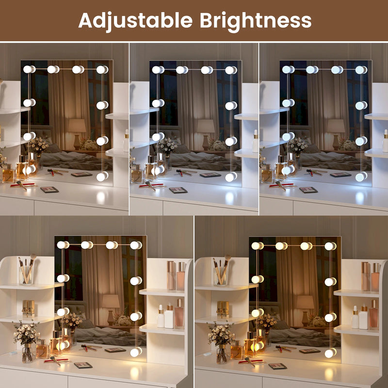Adjustable LED Lighting Dressing Table with Stool Set