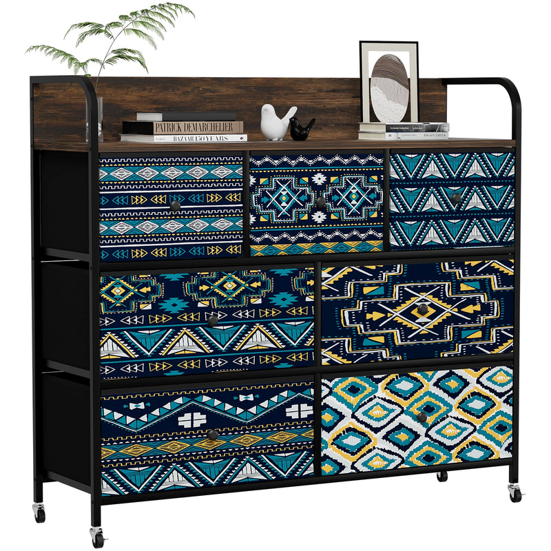 Flower Printed Fabric Dresser Cabinet with Wood Top