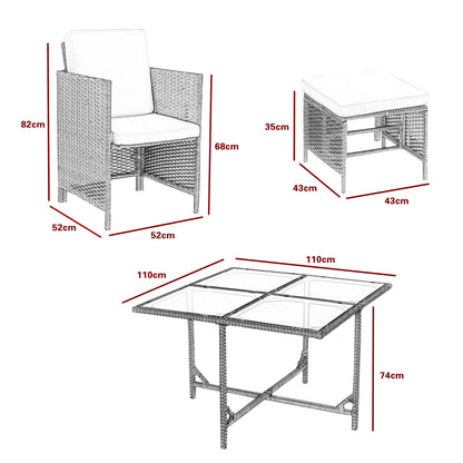 9 pieces rattan outdoor chairs & table set