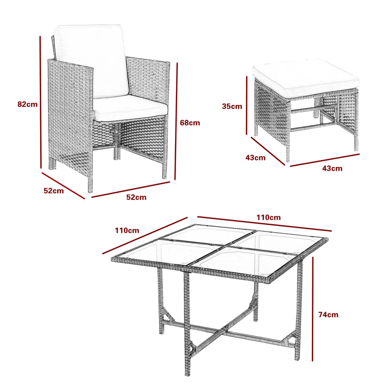 9 Pieces Rattan Outdoor Chairs & Table Set
