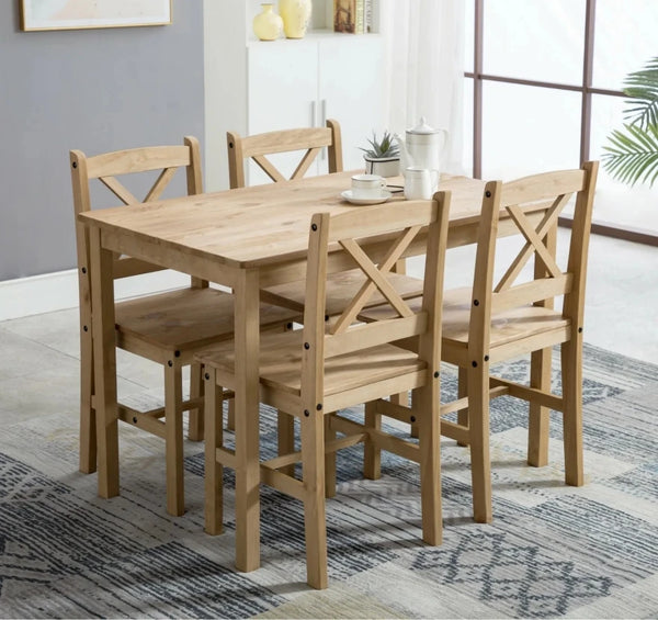 Classic Solid Wooden Dining Table and 4 Chairs Set