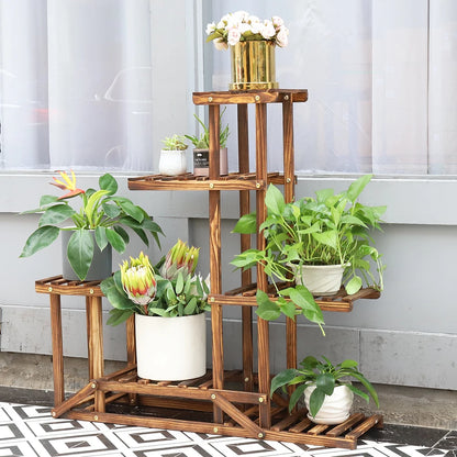 6 tiered wood plant flower stand shelf