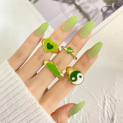Vintage Green Embrace Rings Set