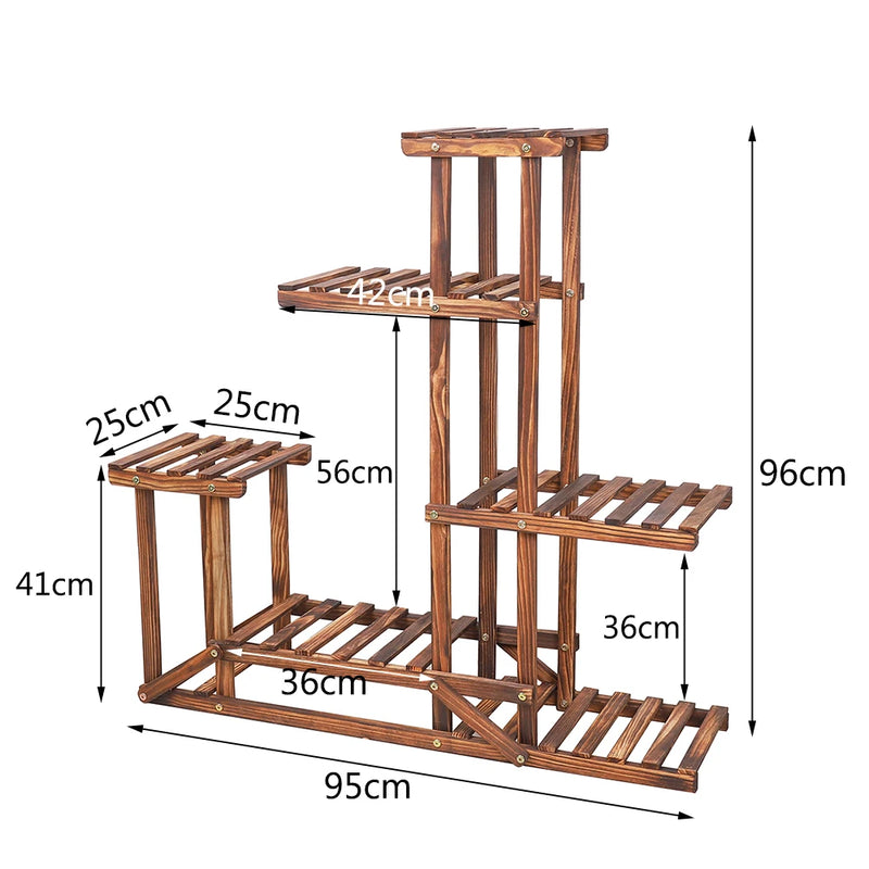 6 Tiered Wood Plant Flower Stand Shelf