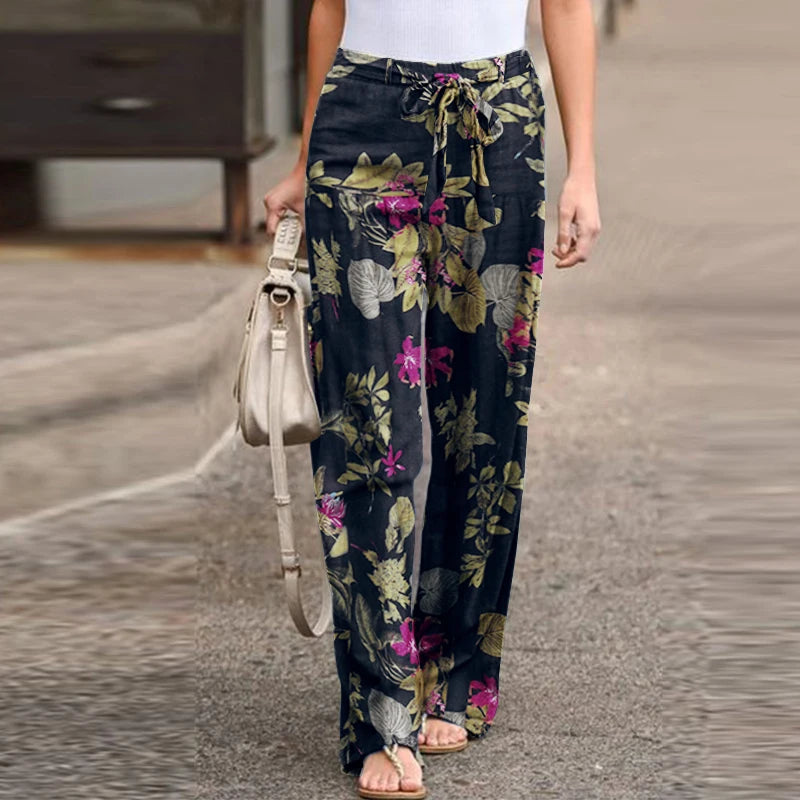 Fashion high waist drawstring straight loose pants