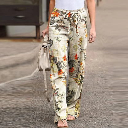 Fashion high waist drawstring straight loose pants
