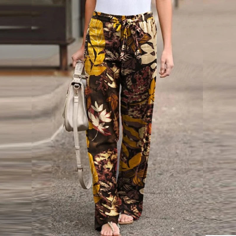Fashion high waist drawstring straight loose pants