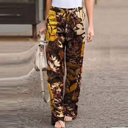 Fashion high waist drawstring straight loose pants