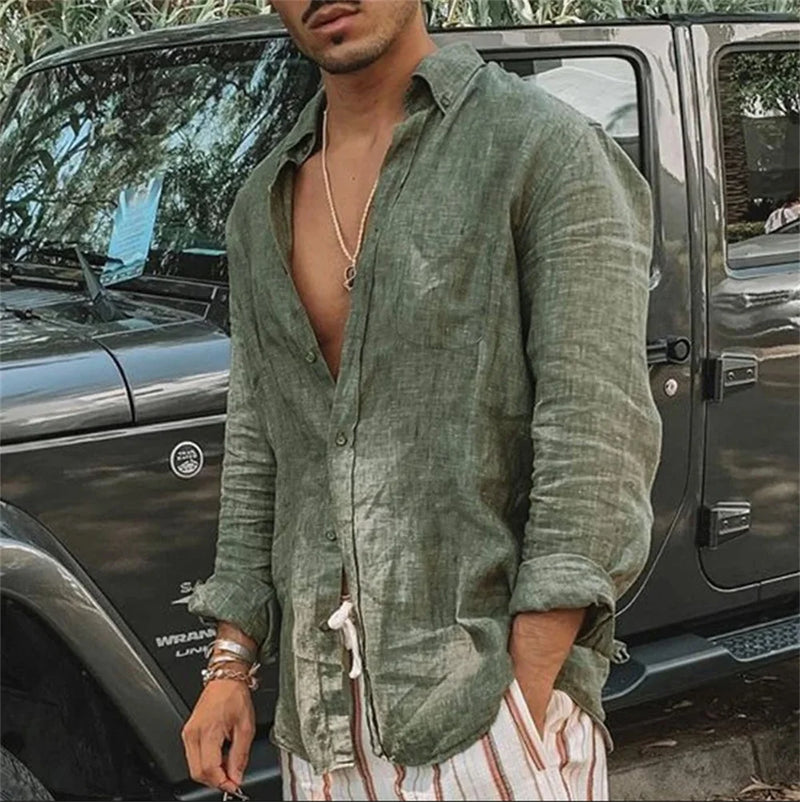 Casual Standing Collar Male Shirt