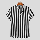 Striped Stand Collar Short Sleeve Summer Shirt