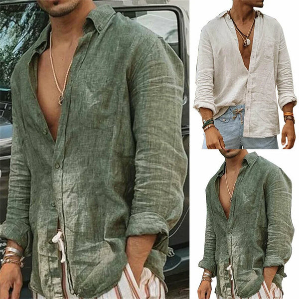 Casual Standing Collar Male Shirt