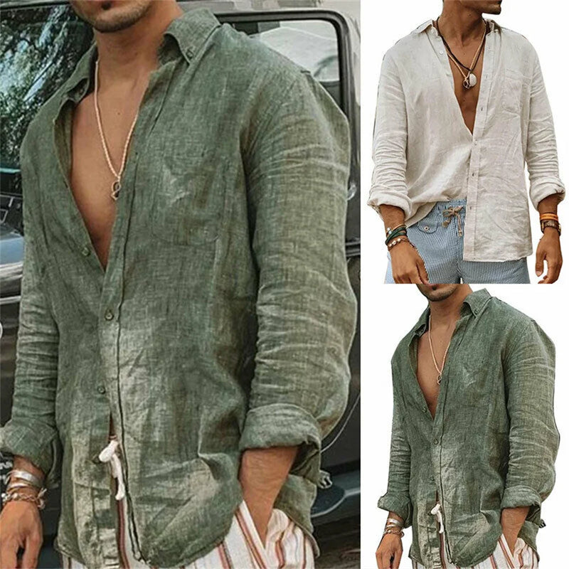 Casual Standing Collar Male Shirt