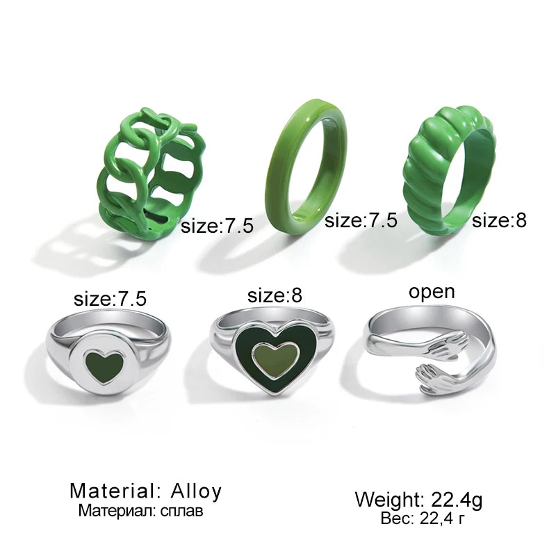 Vintage Green Embrace Rings Set