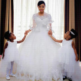 Vintage Lace Appliques Ball Gown Bridal Dress