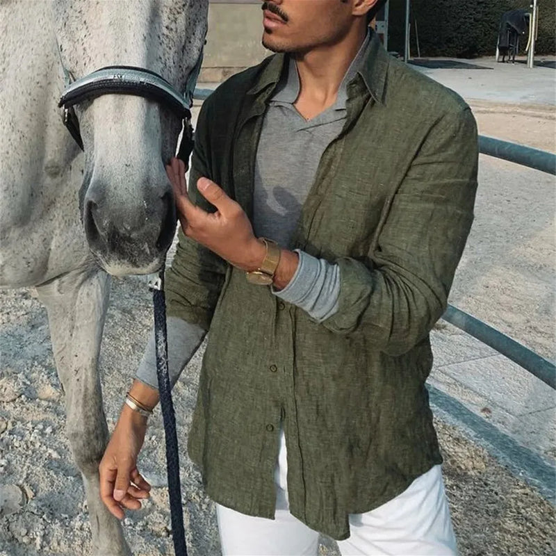 Casual Standing Collar Male Shirt
