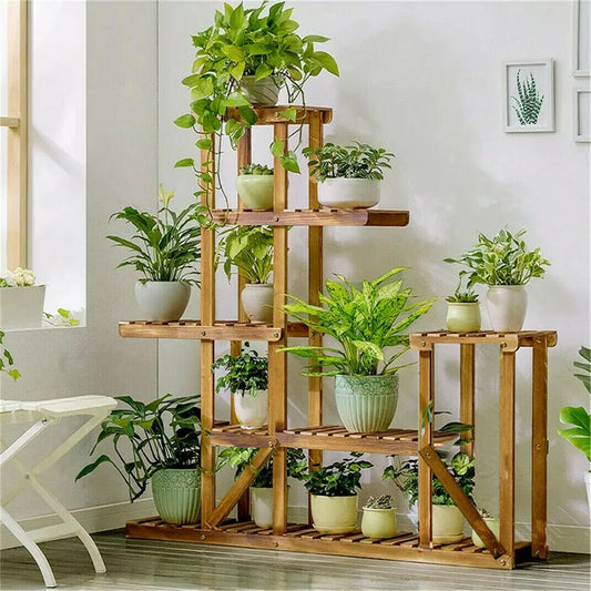 6 tiered wood plant flower stand shelf