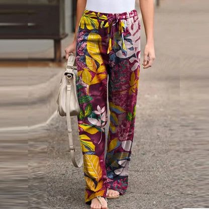 Fashion high waist drawstring straight loose pants