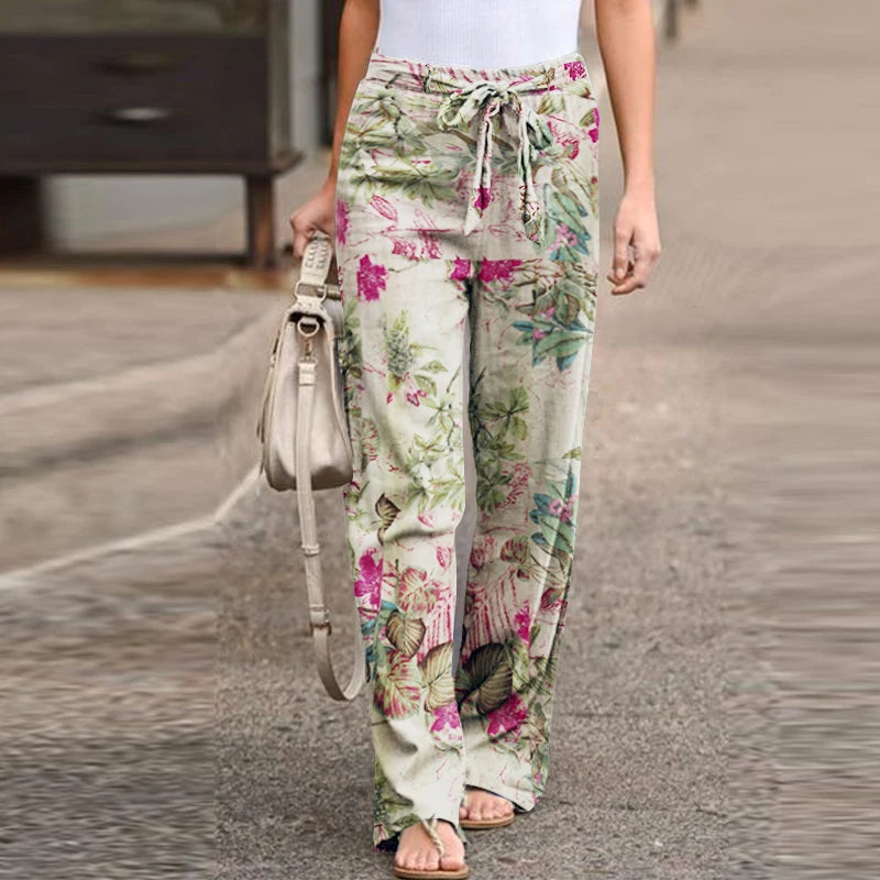 Fashion high waist drawstring straight loose pants