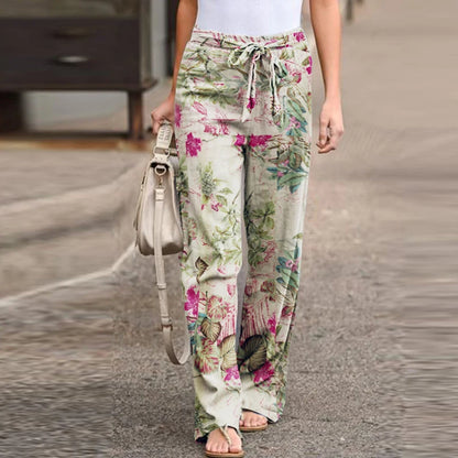 Fashion high waist drawstring straight loose pants