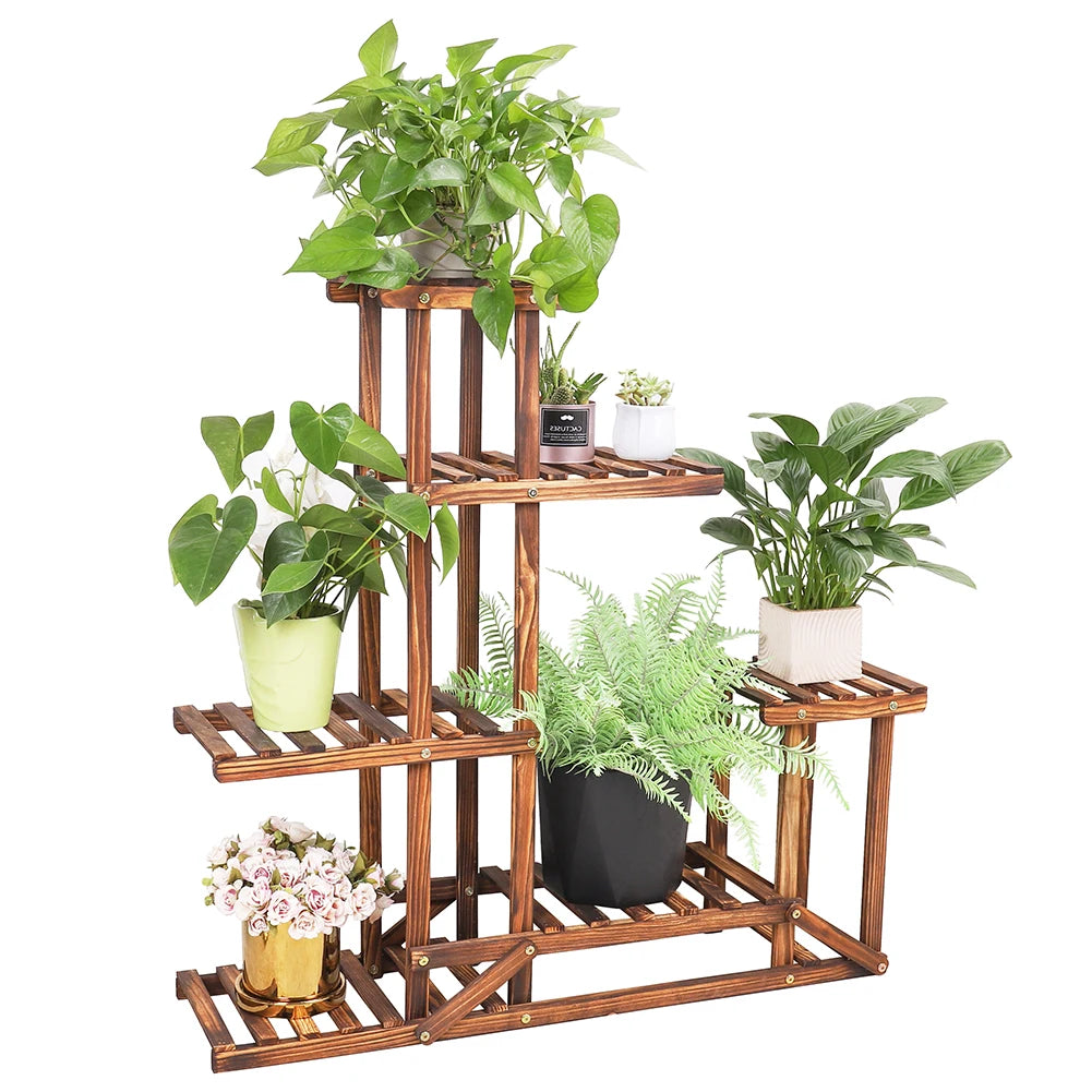6 tiered wood plant flower stand shelf