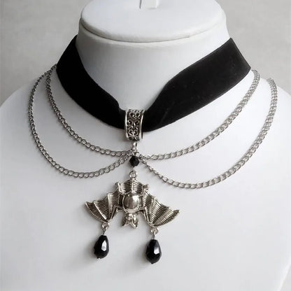 Goth Red Velvet Choker Bat Halloween Necklace