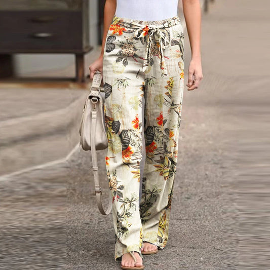 Fashion high waist drawstring straight loose pants
