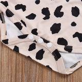 Leopard Print Short Sleeve Romper 3pcs Outfit Set