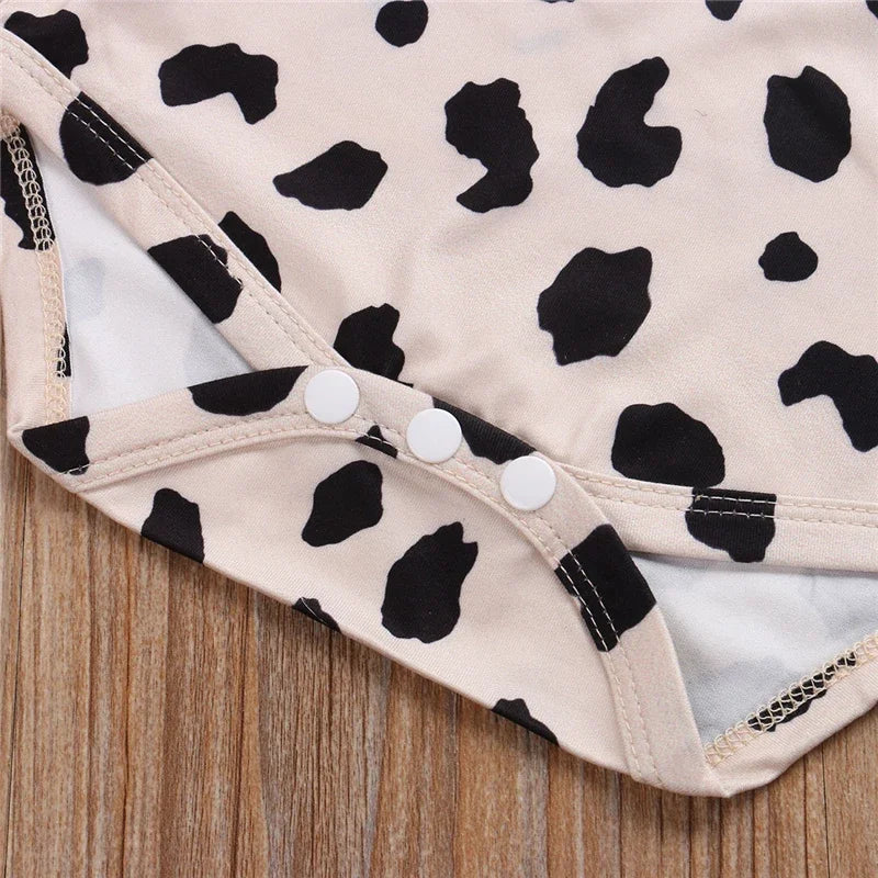 Leopard Print Short Sleeve Romper 3pcs Outfit Set