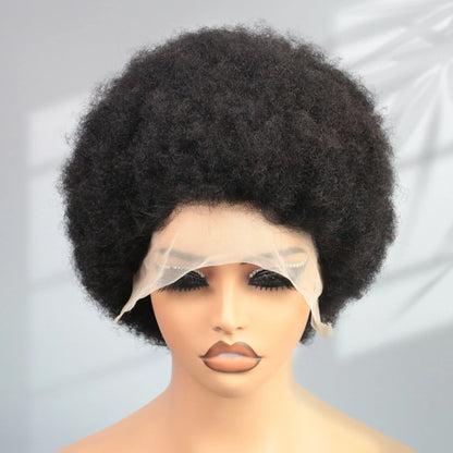 Afro kinky curly human hair short pixie cut wigs