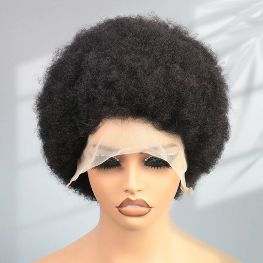 Afro kinky curly human hair short pixie cut wigs