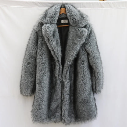 Winter thickened warm mink fur long coat