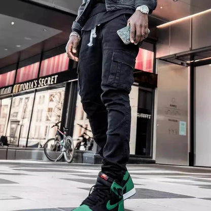 Multi pockets elastic denim jeans