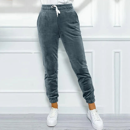 Solid drawstring velvet jogger pants