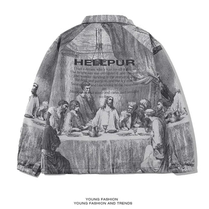 Male paint printing silk vintage jacket